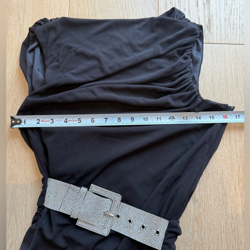 ZARA Black Ruched Cocktail Dress Rhinestone Belt Glam Party Dress - Picture 9 of 14